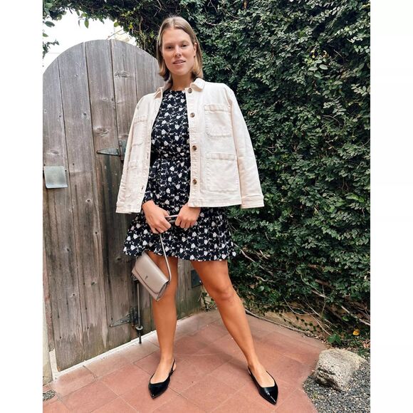 Draper James Women's Embroidered Long Sleeve Short Dress in Black & White Size M - Picture 5 of 16